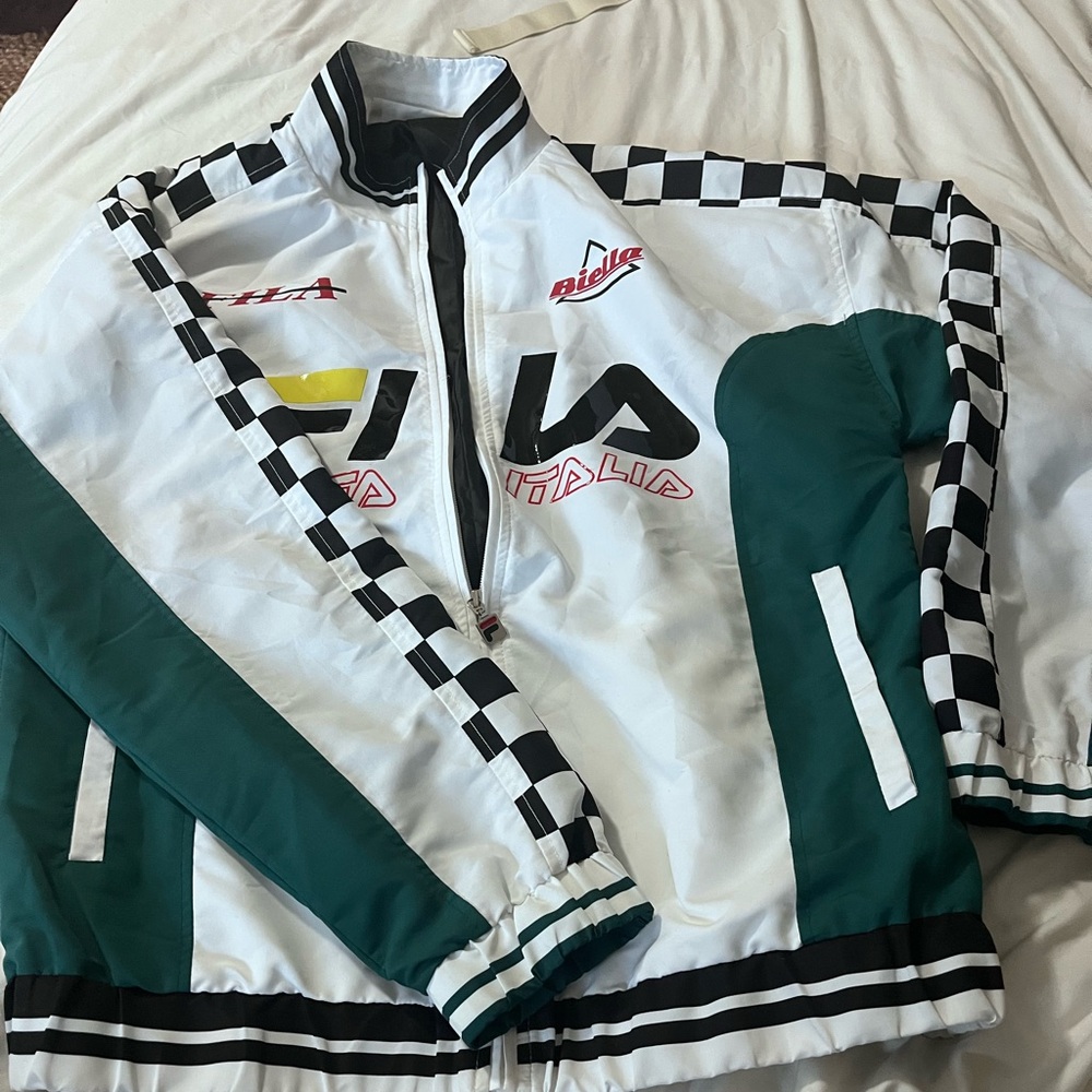 FILA white and green checkered windbreaker